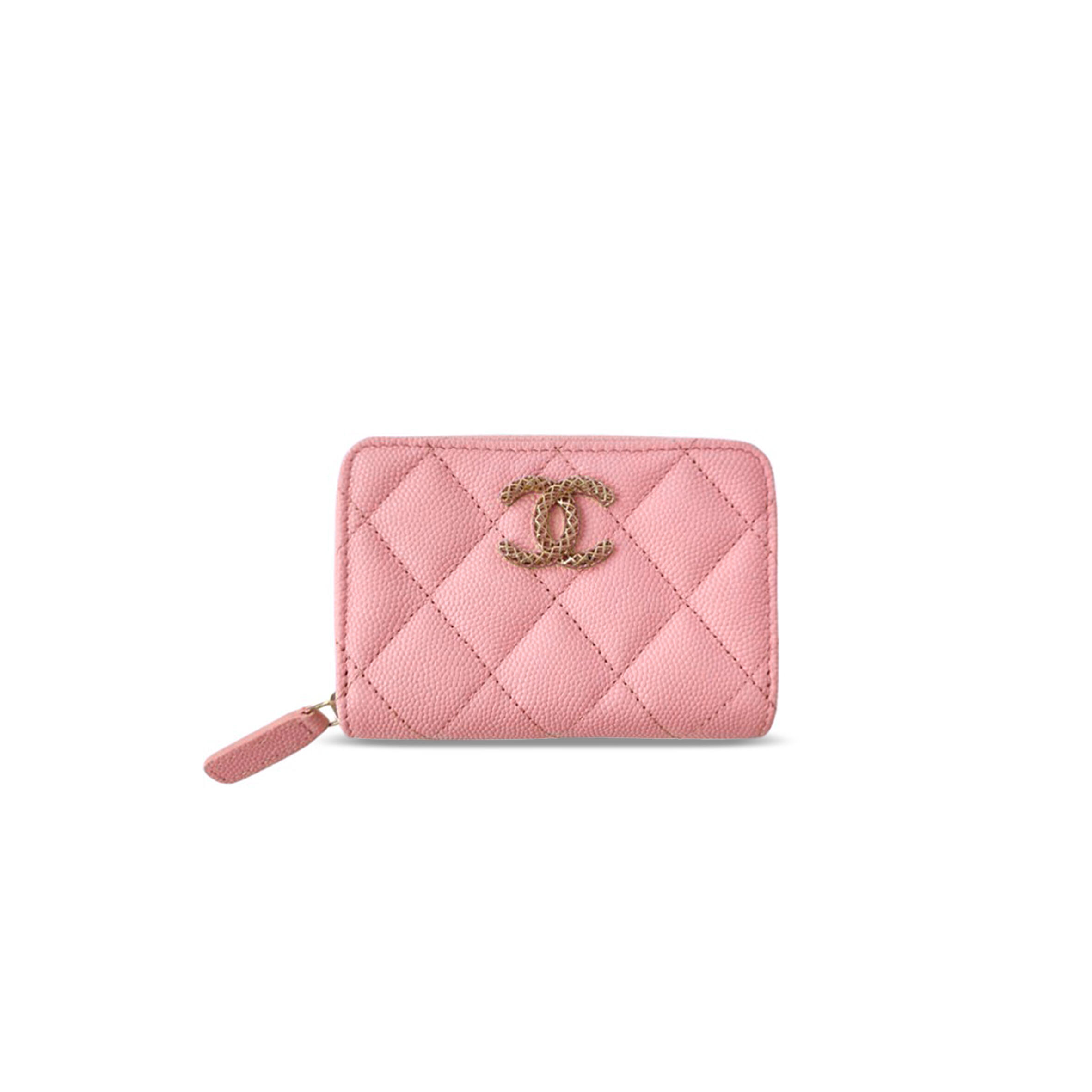 Ch*el classic zipped coin purse caviar quilted pink ap3185 (11*7.5*2cm)
